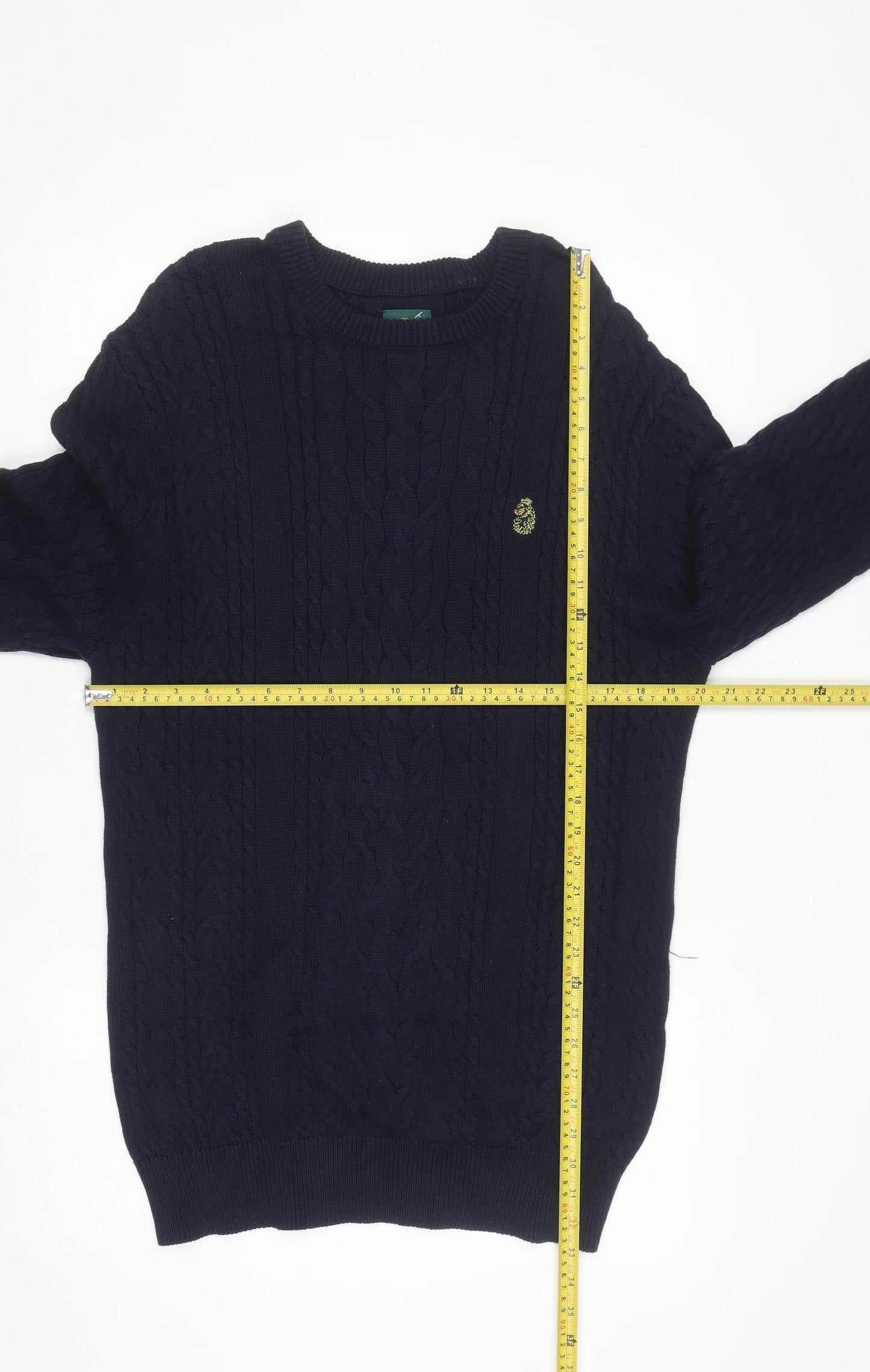 Luke Sport Men's Navy Blue Cotton Cable-Knit Crew Neck Jumper M