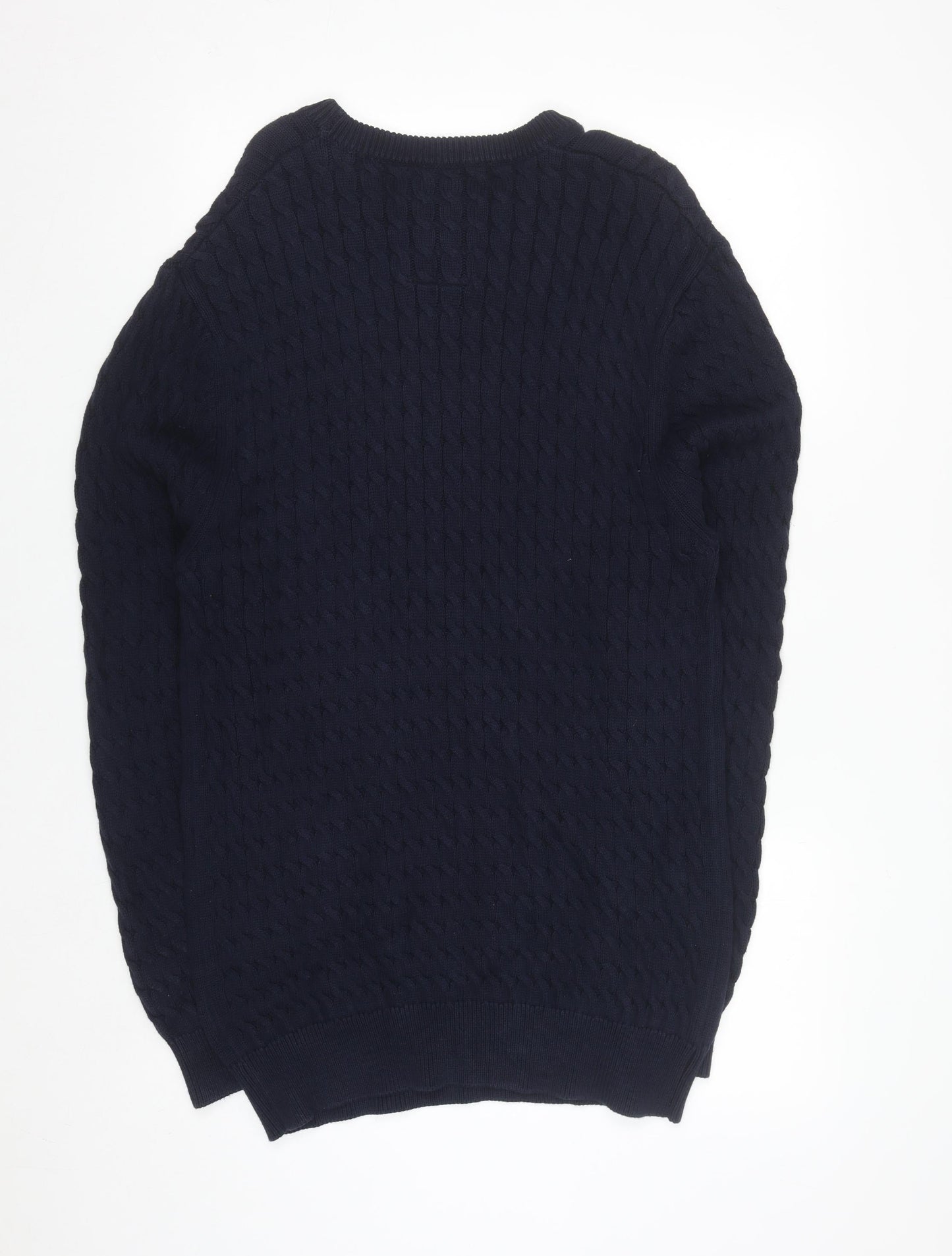 Luke Sport Men's Navy Blue Cotton Cable-Knit Crew Neck Jumper M
