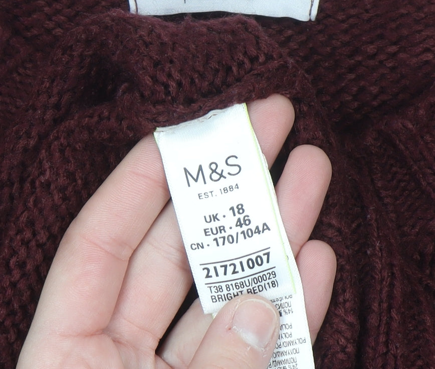 Marks and Spencer Women’s Red Cable Knit Jumper Size 18 Per Una