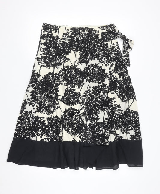 Dunnes Stores Women Black Floral Wrap Midi Skirt Size 8 Cotton