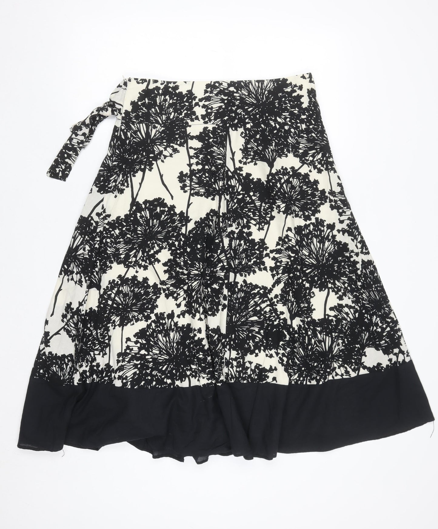 Dunnes Stores Women Black Floral Wrap Midi Skirt Size 8 Cotton