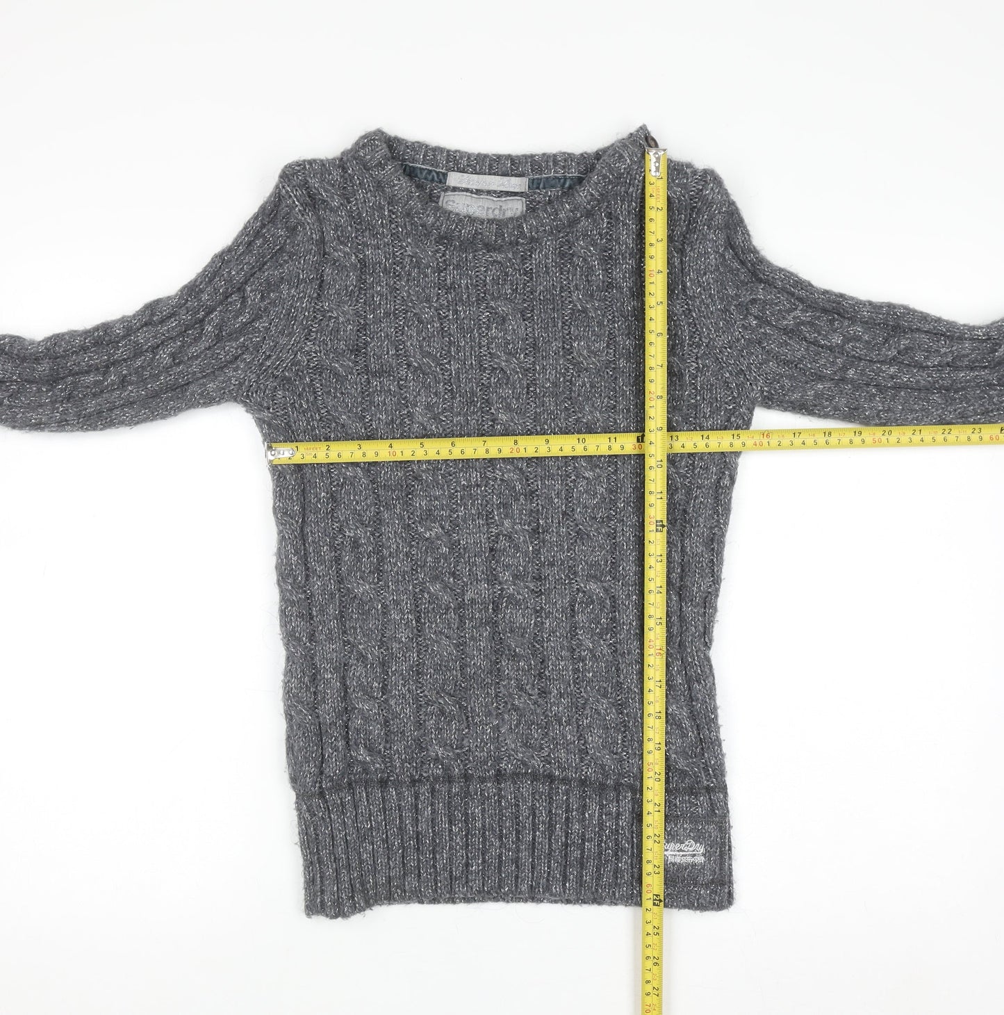 Superdry Women's Grey Cable Knit Jumper Size S