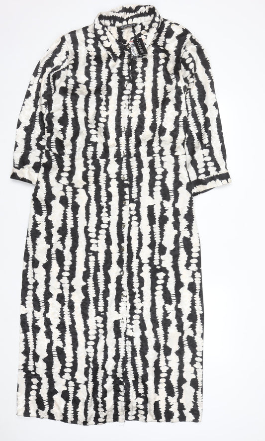 Dunnes Stores Women’s Black Tie-Dye Collared Midi Shirt Dress Size 22