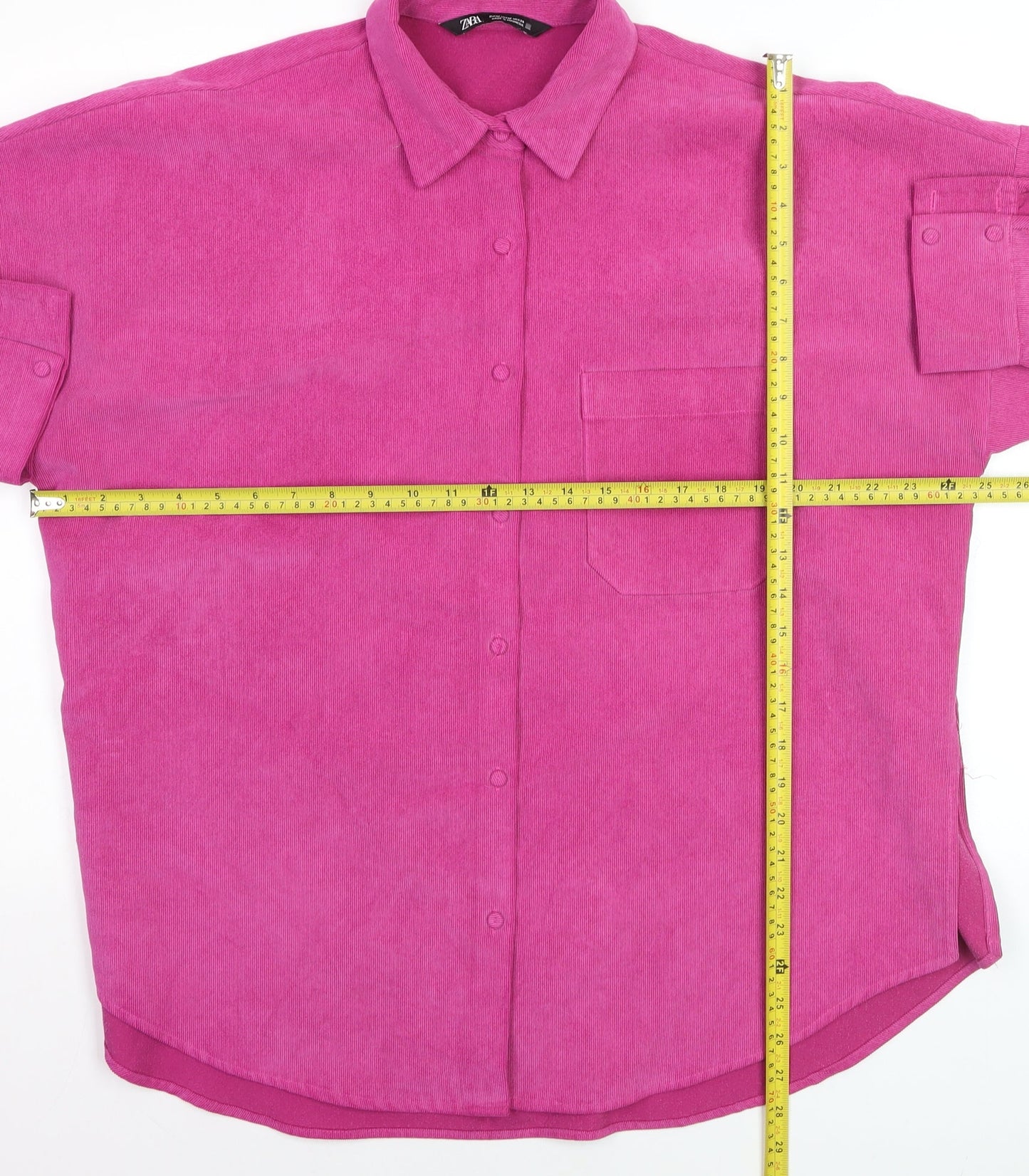 ZARA Womens Pink Corduroy Button-Up Shirt Size M Long Sleeve