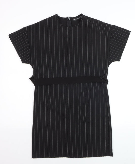 PrettyLittleThing Womens Black Striped Tunic Blouse Size 6