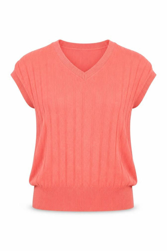 Marks & Spencer Women’s Pink V-Neck Ribbed Short Sleeve Jumper Size S