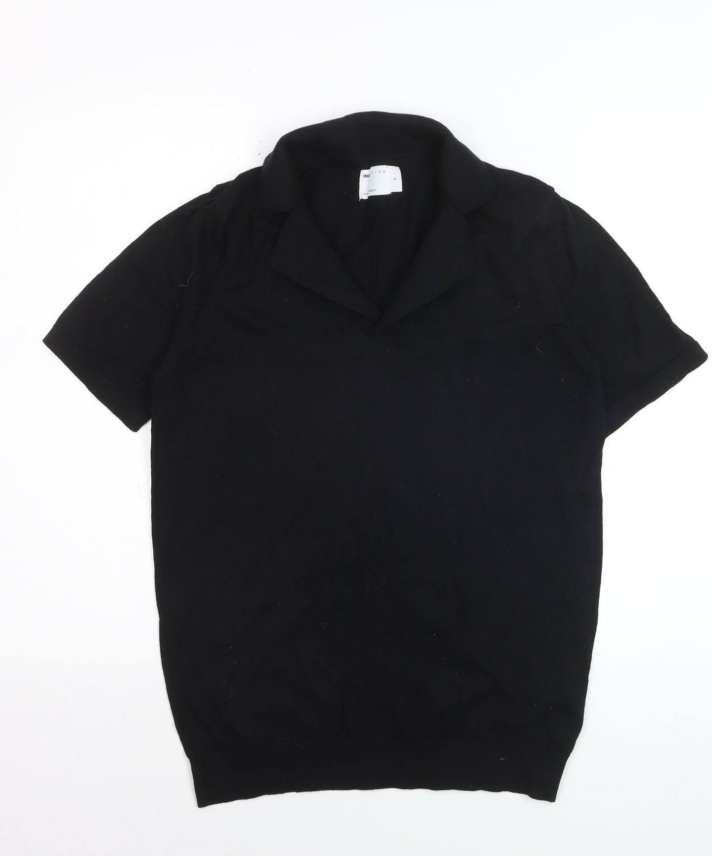 ASOS DESIGN Women's Black Collared Short Sleeve Cotton Jumper Size S