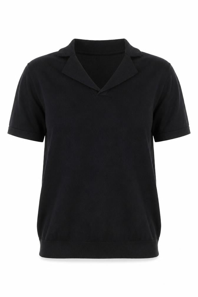 ASOS DESIGN Women's Black Collared Short Sleeve Cotton Jumper Size S
