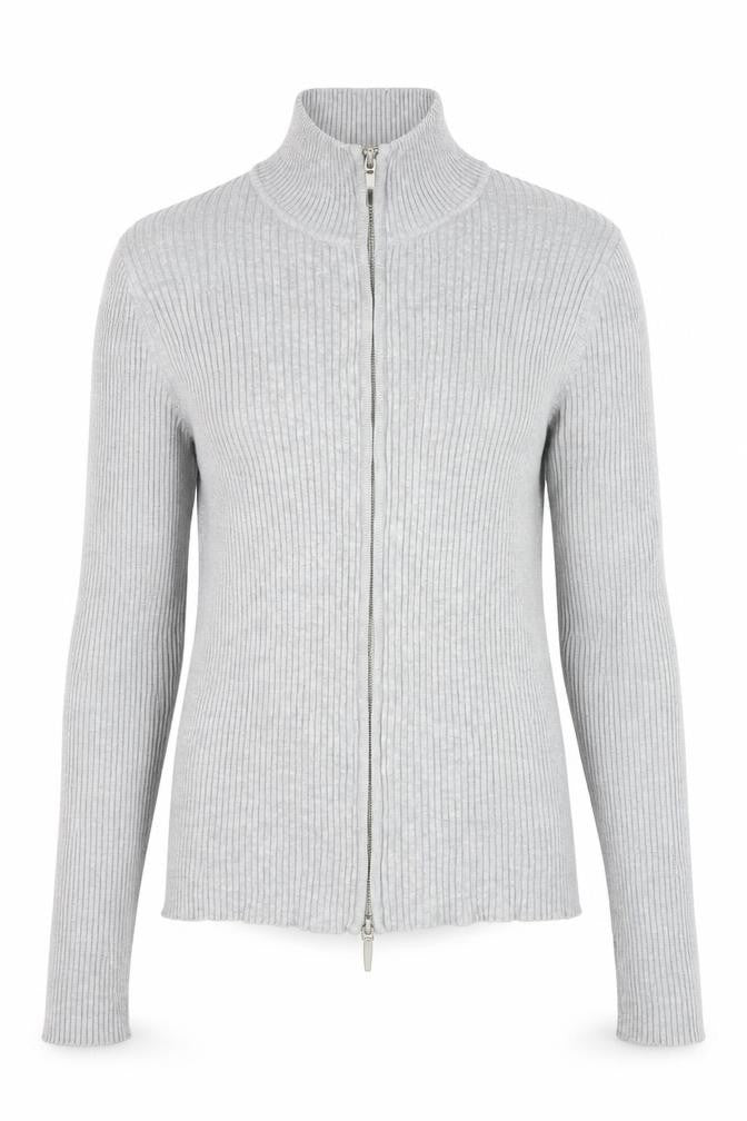 Stradivarius Women’s Grey Ribbed Full Zip Mock Neck Jumper Size 14