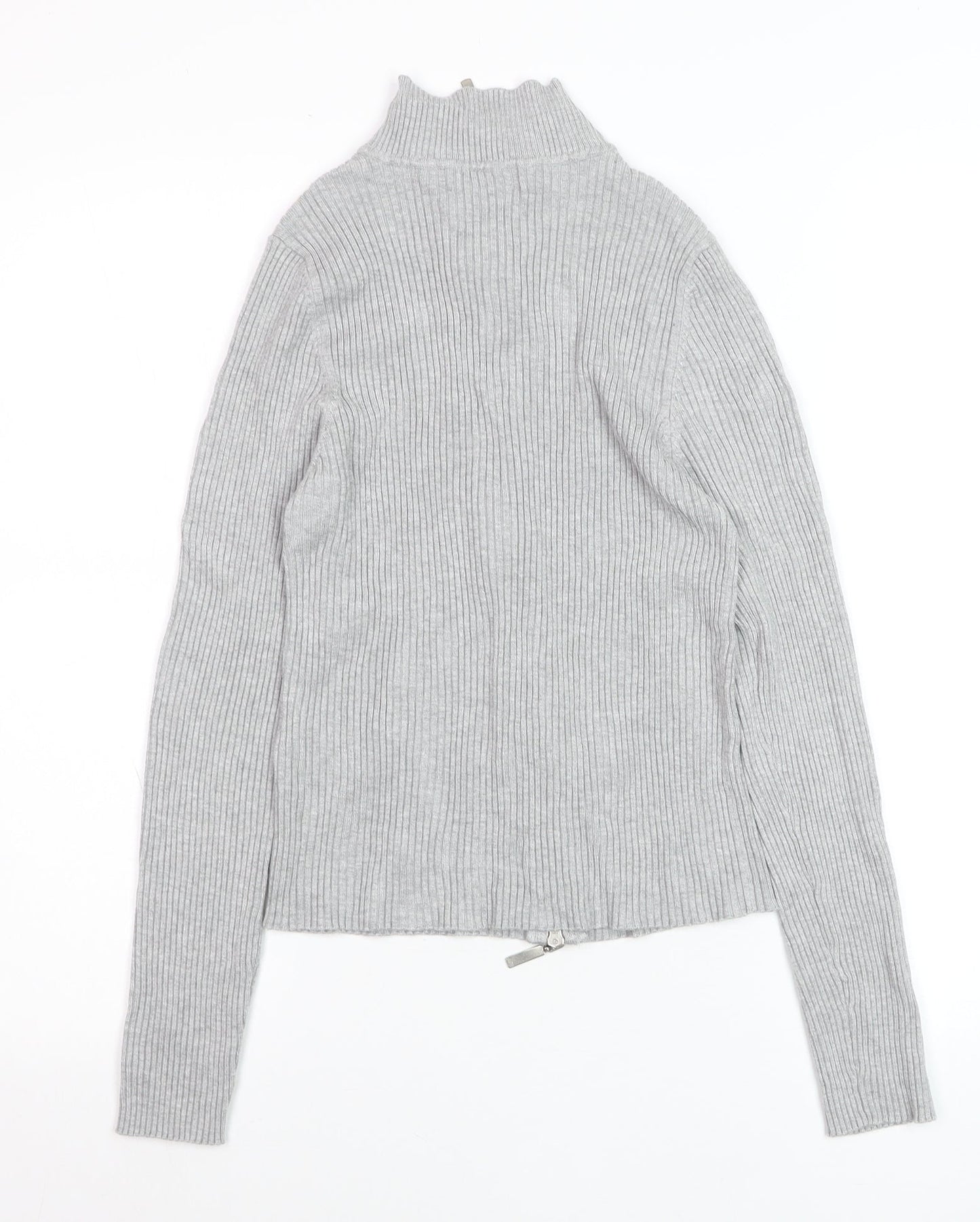Stradivarius Women’s Grey Ribbed Full Zip Mock Neck Jumper Size 14