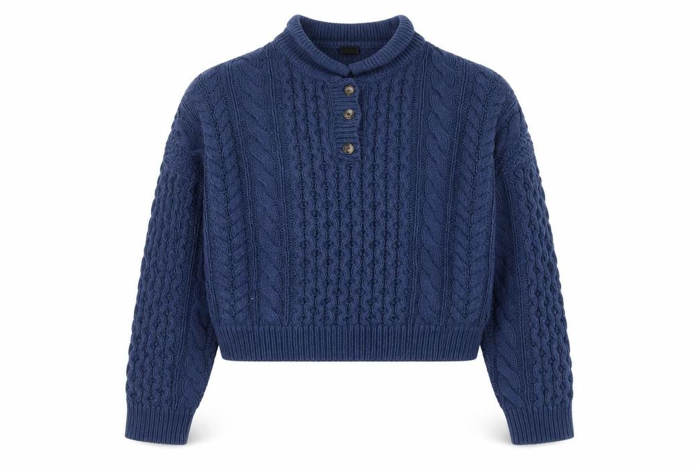 Selan Outfitters Womens Blue Cable Knit Henley Jumper M