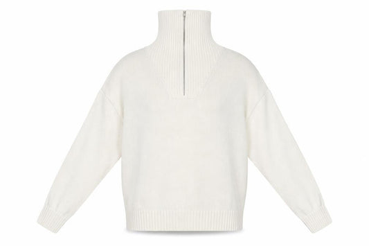 Zara Women’s Ivory High Neck Zip Cotton Jumper XL Relaxed Fit