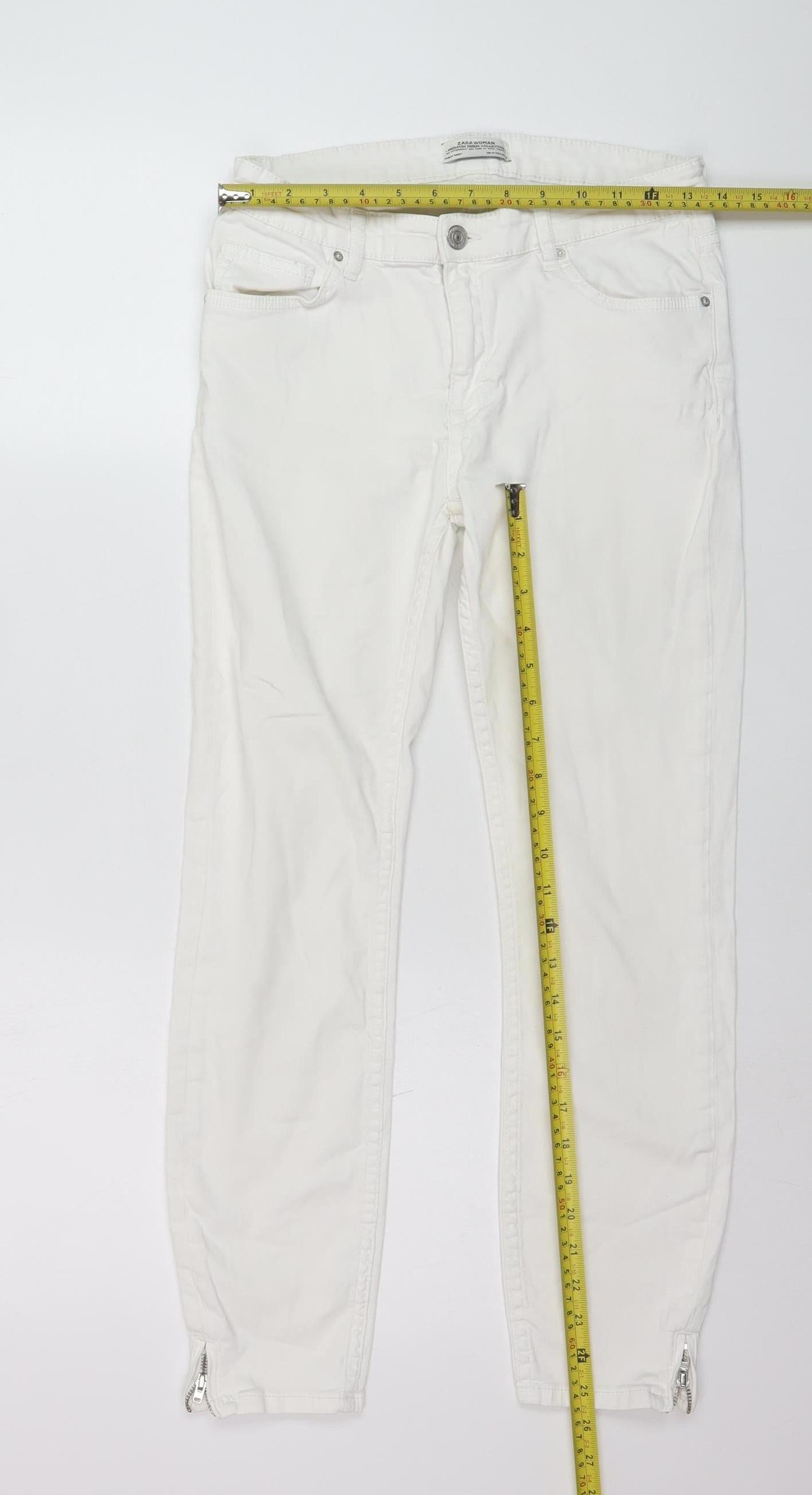 Zara Woman White Slim Fit Ankle Zip Jeans Size 14