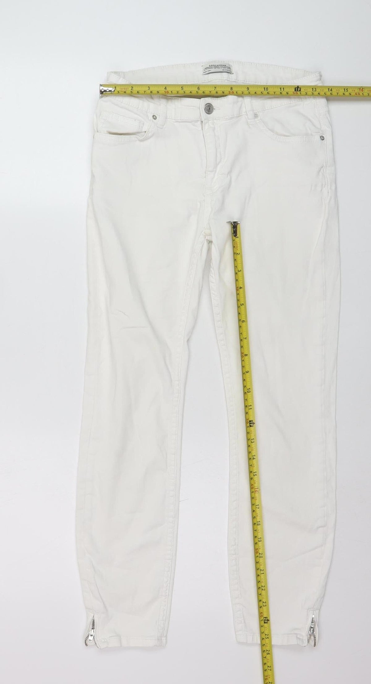 Zara Woman White Slim Fit Ankle Zip Jeans Size 14