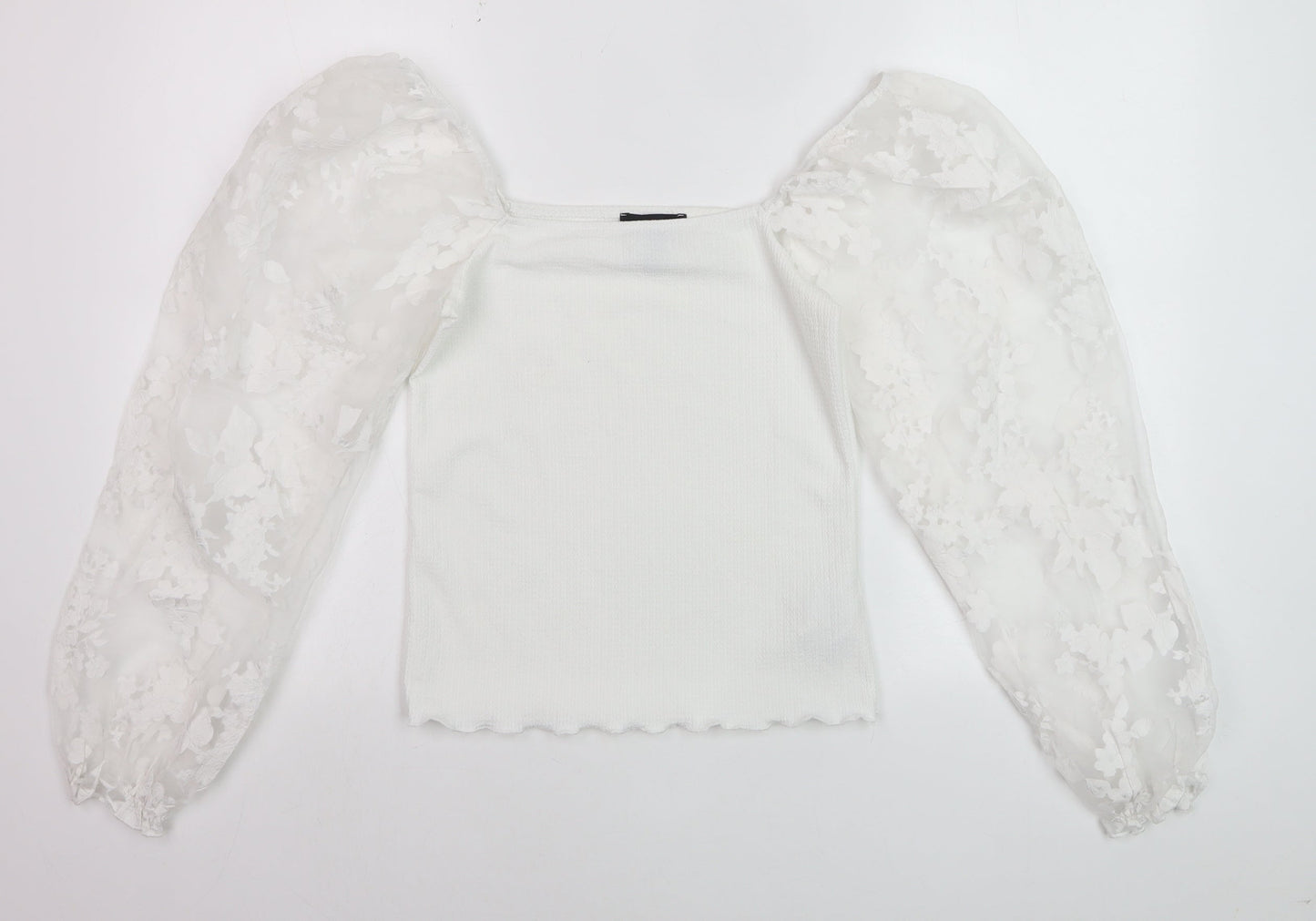 New Look Women's White Cropped Blouse Size 8 Puff Sleeve