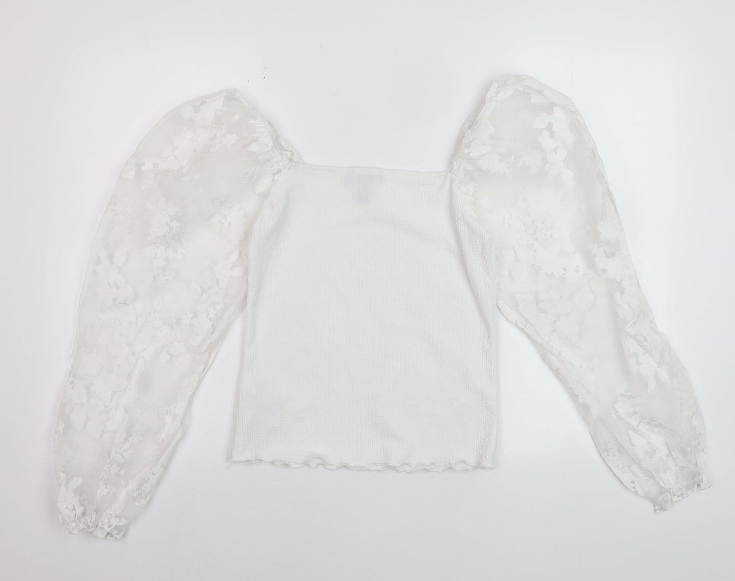 New Look Women's White Cropped Blouse Size 8 Puff Sleeve