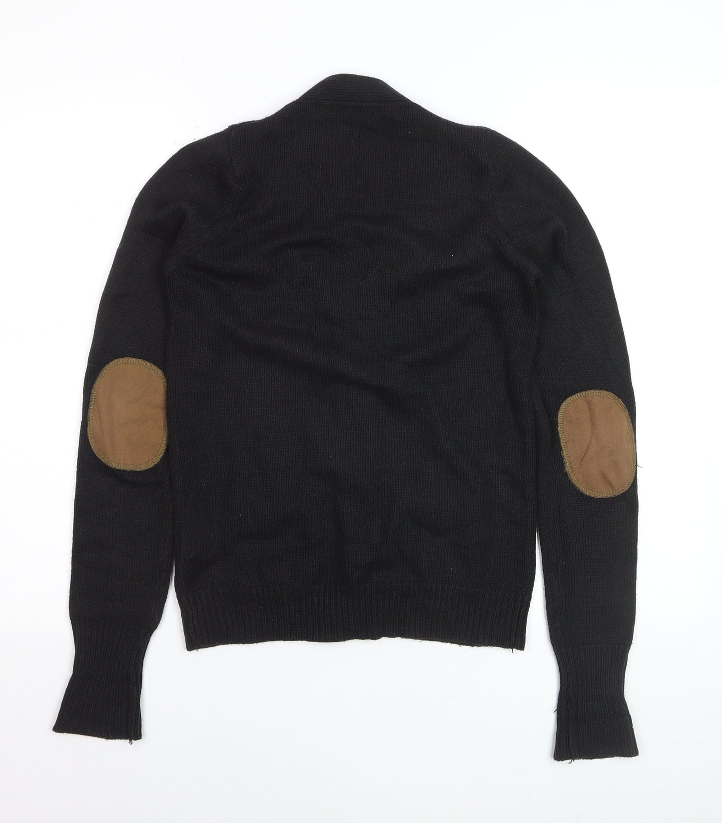 ZARA Women Black V-Neck Cardigan S Acrylic Angora Knit