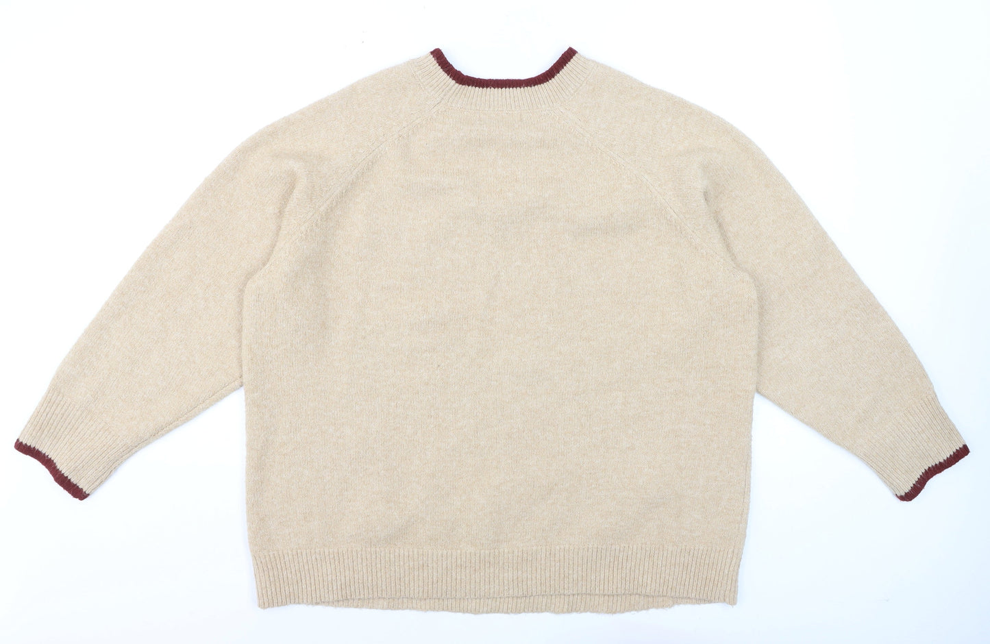 Autonomy Women Beige Embroidered Floral Plus Size 22 Crew Neck Jumper