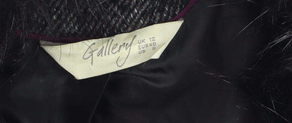 Gallery Women’s Grey Wool Blend Belted Faux Fur Collar Long Coat Size 12