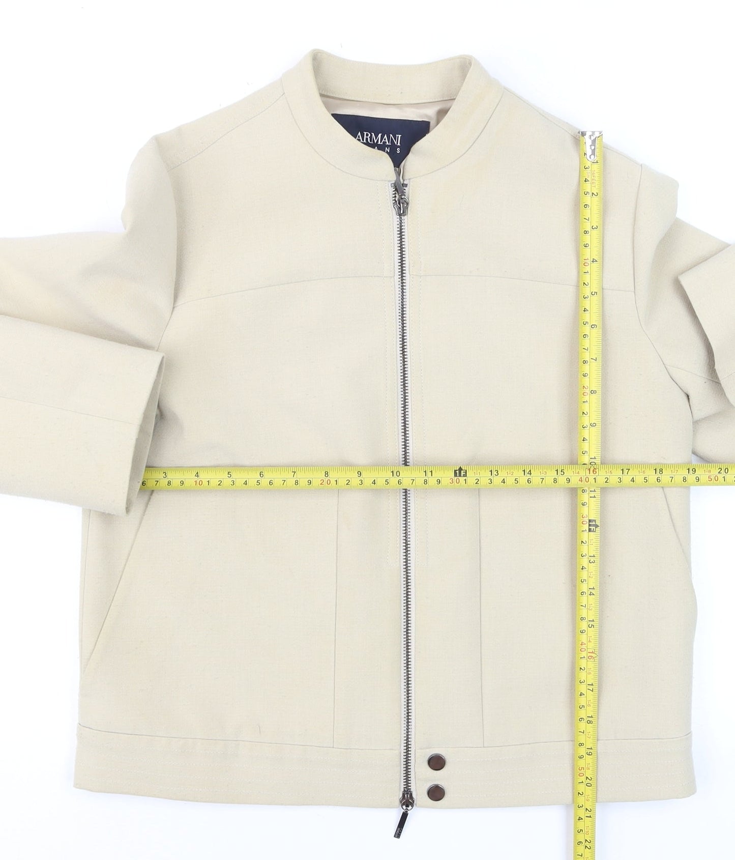 Armani Jeans Women’s Beige Short Twill Zip Jacket Size 16