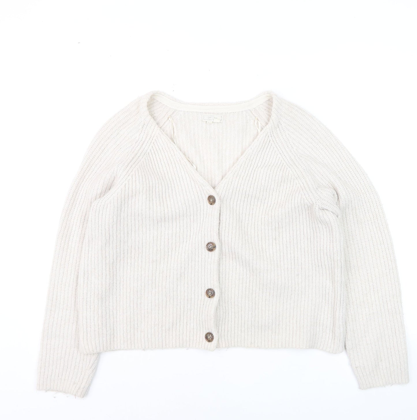 Fat Face Women Ivory Chunky Knit Cardigan Size 14 V-Neck Alpaca Blend