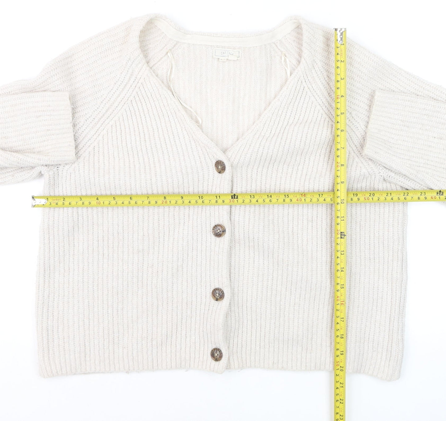 Fat Face Women Ivory Chunky Knit Cardigan Size 14 V-Neck Alpaca Blend