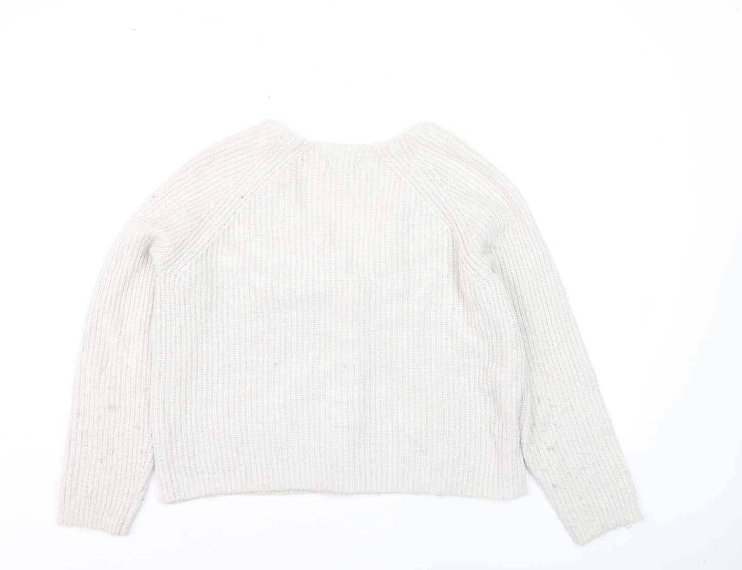 Fat Face Women Ivory Chunky Knit Cardigan Size 14 V-Neck Alpaca Blend