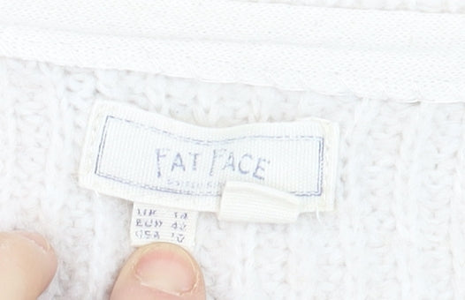 Fat Face Women Ivory Chunky Knit Cardigan Size 14 V-Neck Alpaca Blend