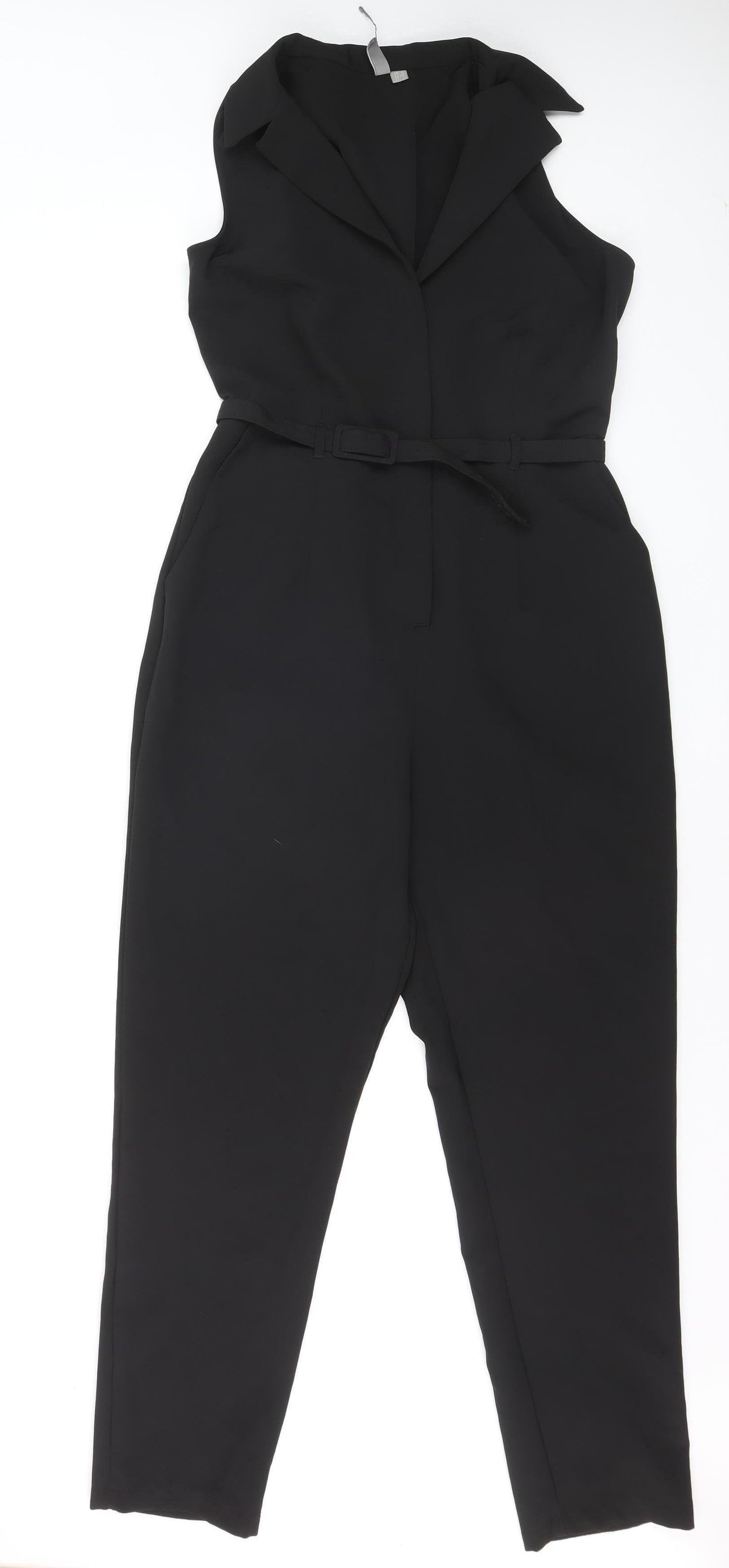 ASOS Women’s Black Sleeveless Collared Belted Jumpsuit Size 12