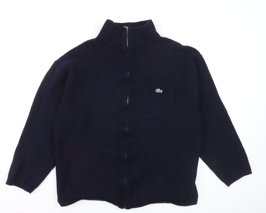 Lacoste Men's Blue Wool Full Zip Jumper 2XL High Neck Classic Knit