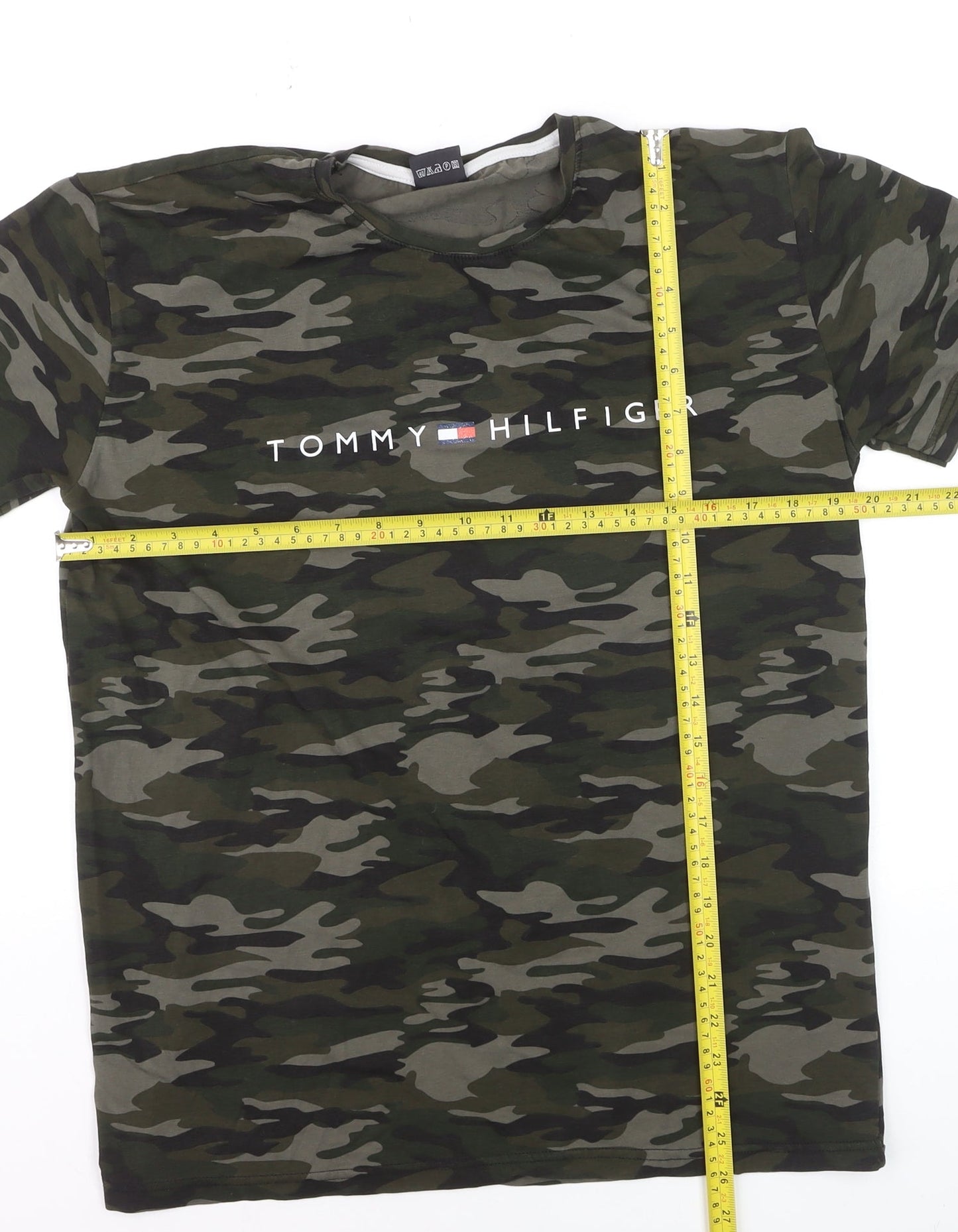 Tommy Hilfiger Men's Green Camouflage Logo Cotton T-Shirt Size L