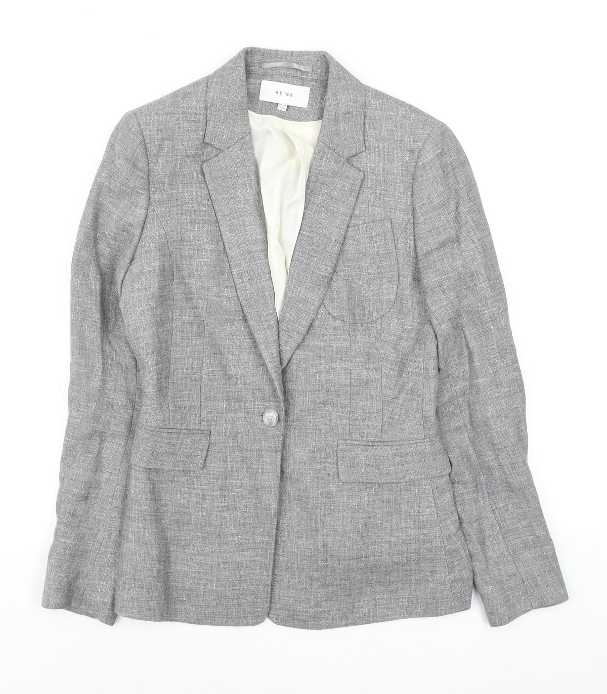 Reiss Women Grey Wool Blend Slim Fit One-Button Blazer UK 10