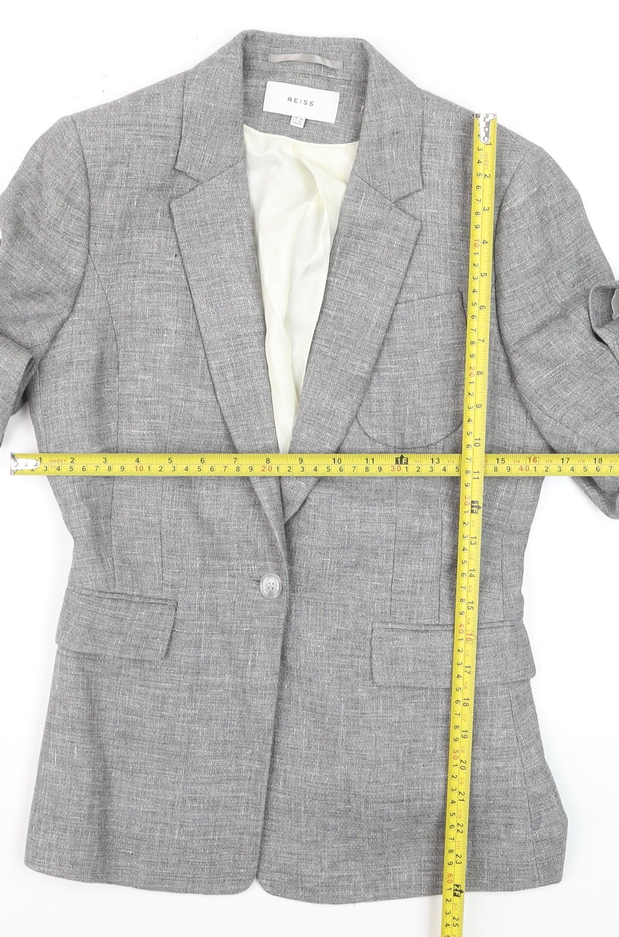 Reiss Women Grey Wool Blend Slim Fit One-Button Blazer UK 10