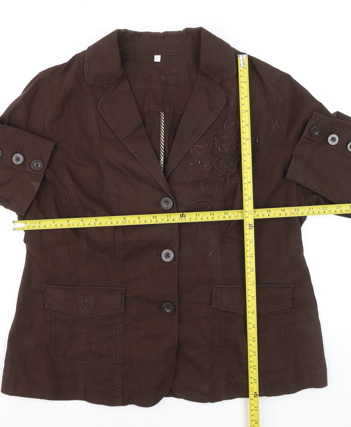 Rocha John Rocha Petite Women’s Brown Linen Blend Blazer Size 18
