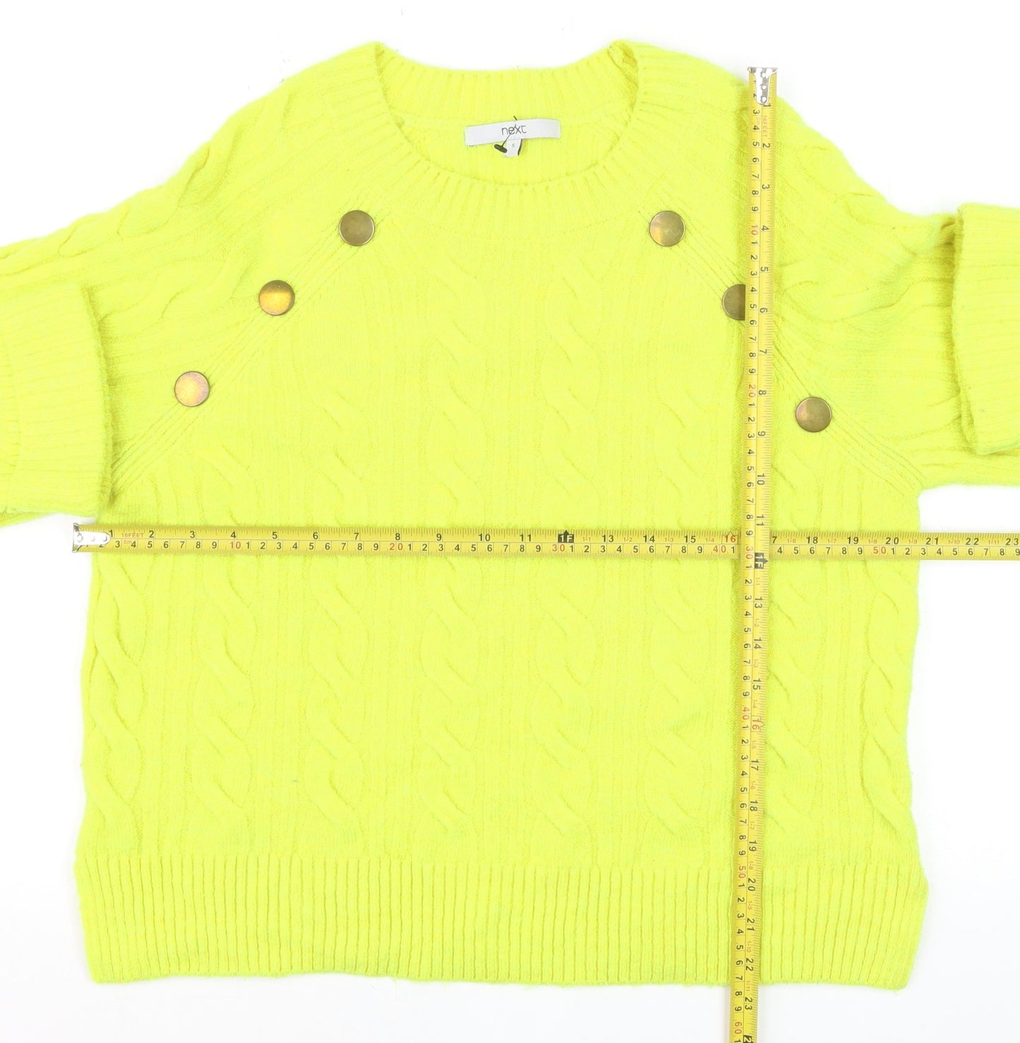 Next Womens Yellow Cable Knit Button Pullover Jumper Size S