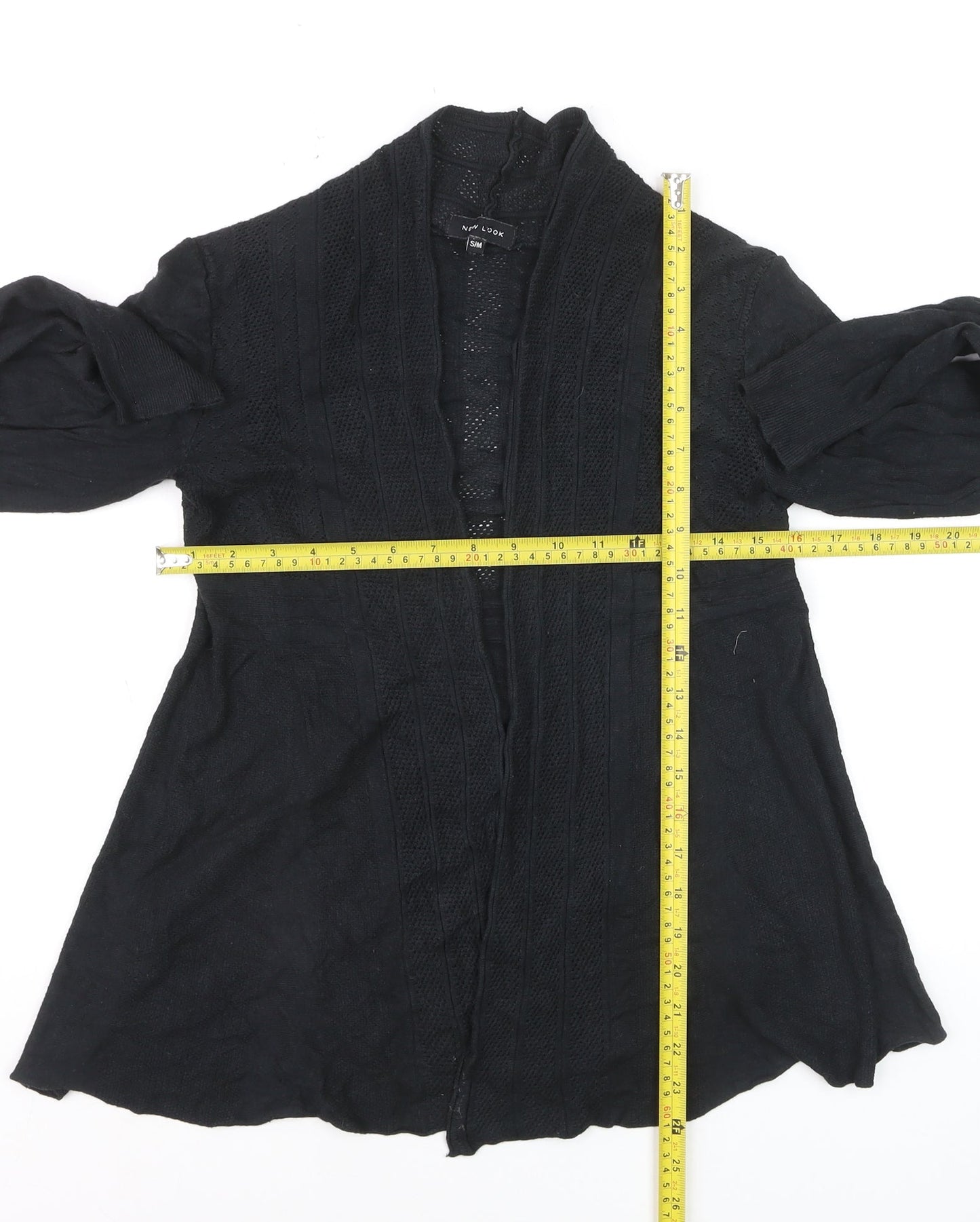 New Look Women Black Knit Open Cardigan Small V-Neck Long Sleeve
