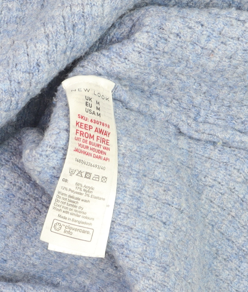 New Look Women Blue Mock Neck Long Sleeve Pullover Jumper Size M