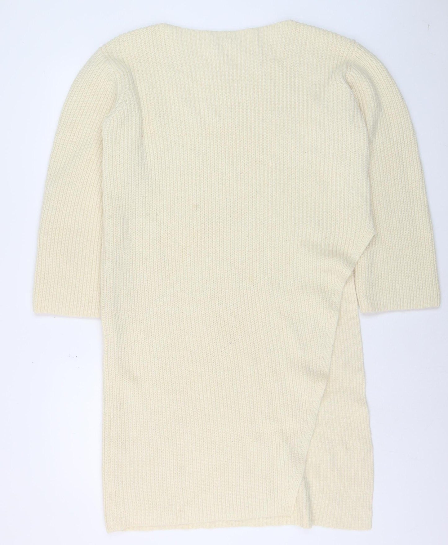 Zara Women Ivory Knit Jumper Dress S/M Round Neck 3/4 Sleeve