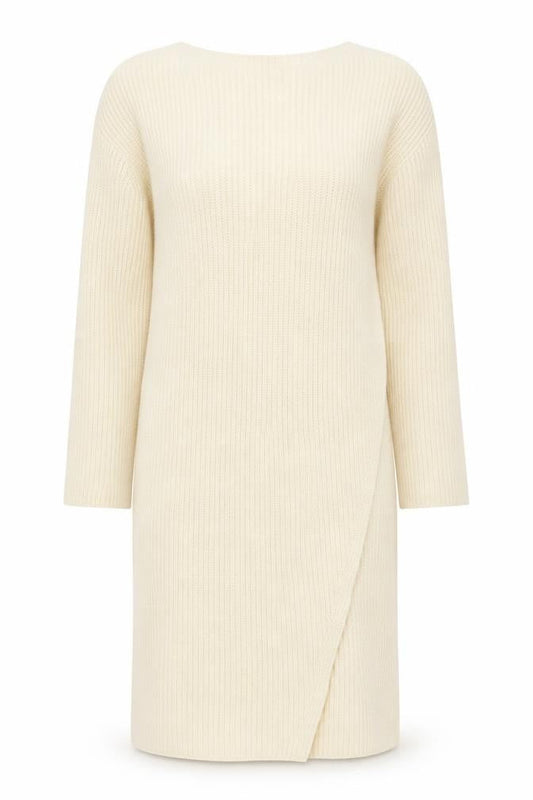 Zara Women Ivory Knit Jumper Dress S/M Round Neck 3/4 Sleeve