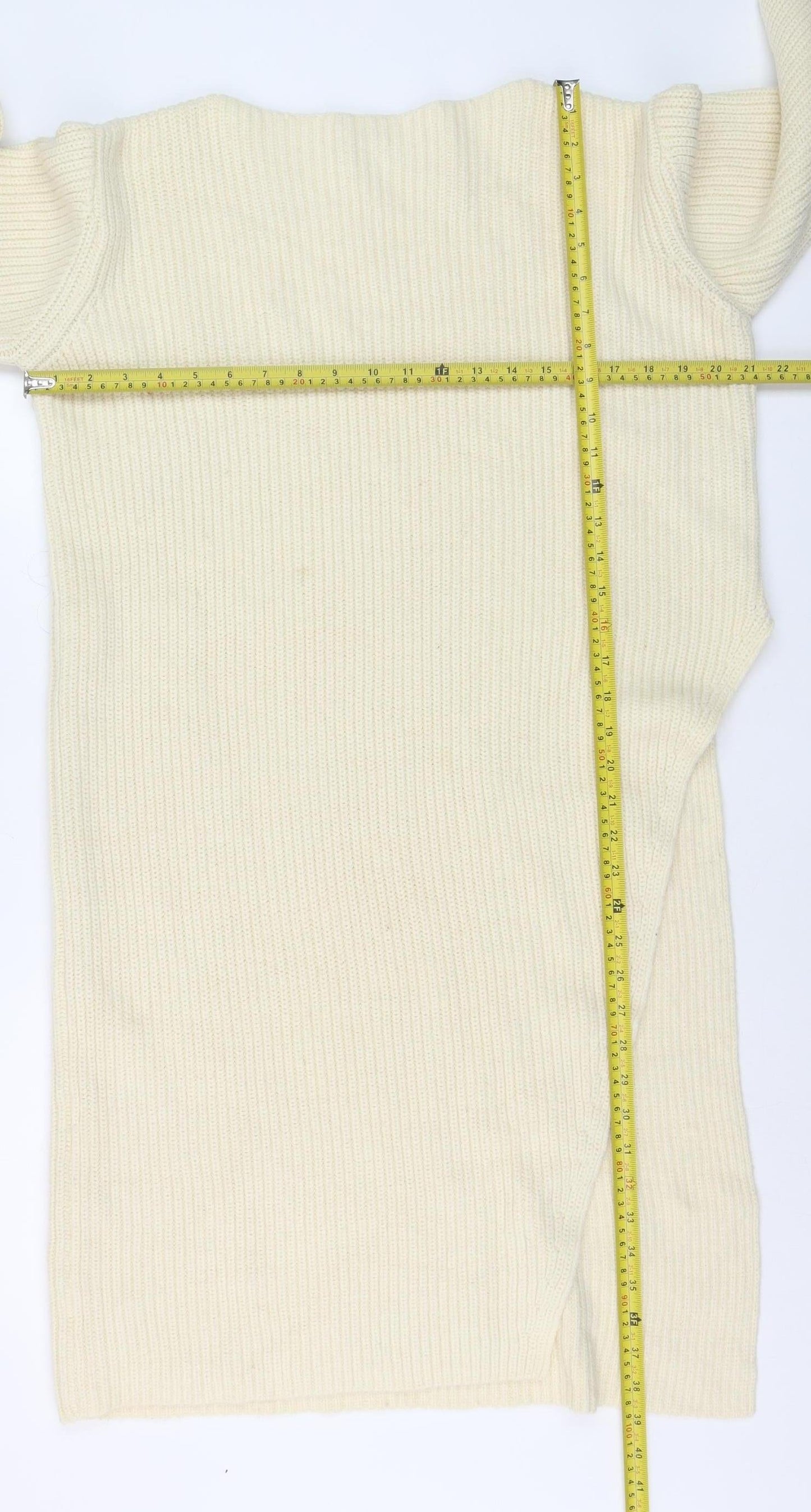 Zara Women Ivory Knit Jumper Dress S/M Round Neck 3/4 Sleeve