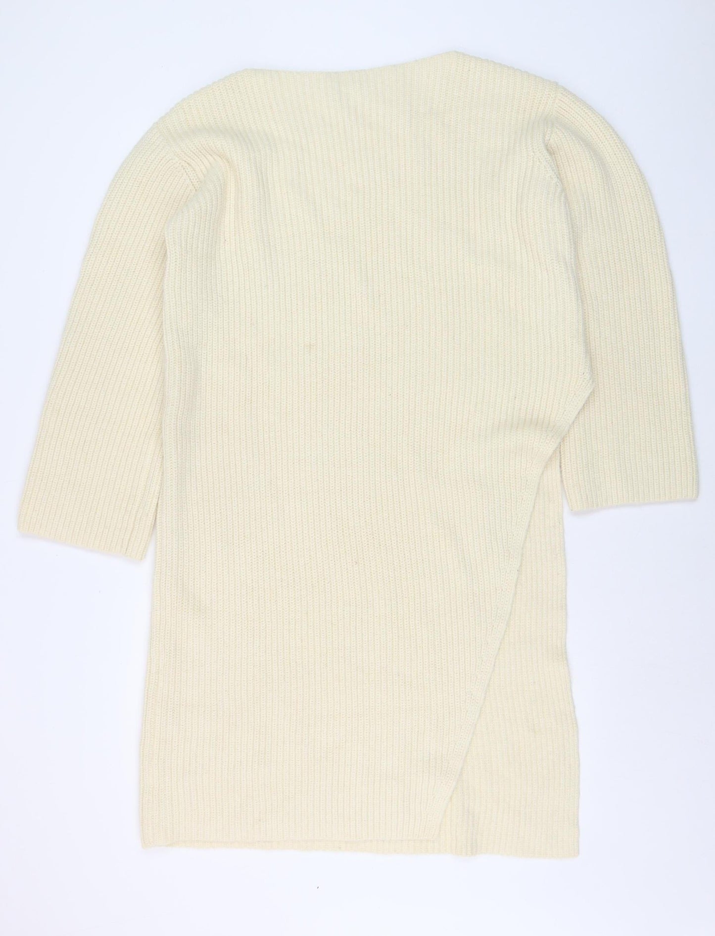 Zara Women Ivory Knit Jumper Dress S/M Round Neck 3/4 Sleeve