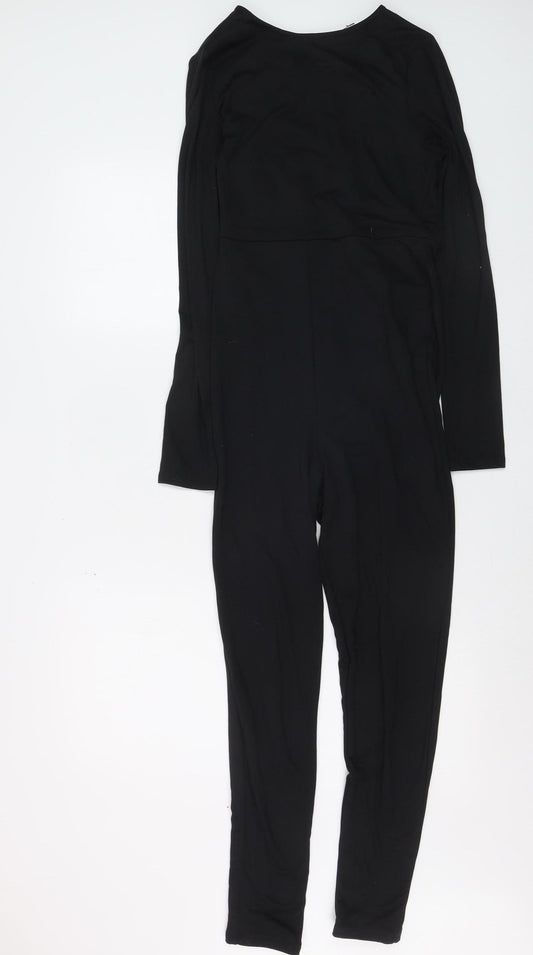ASOS DESIGN Women Black Jumpsuit UK 12 Long Sleeve Slim Fit