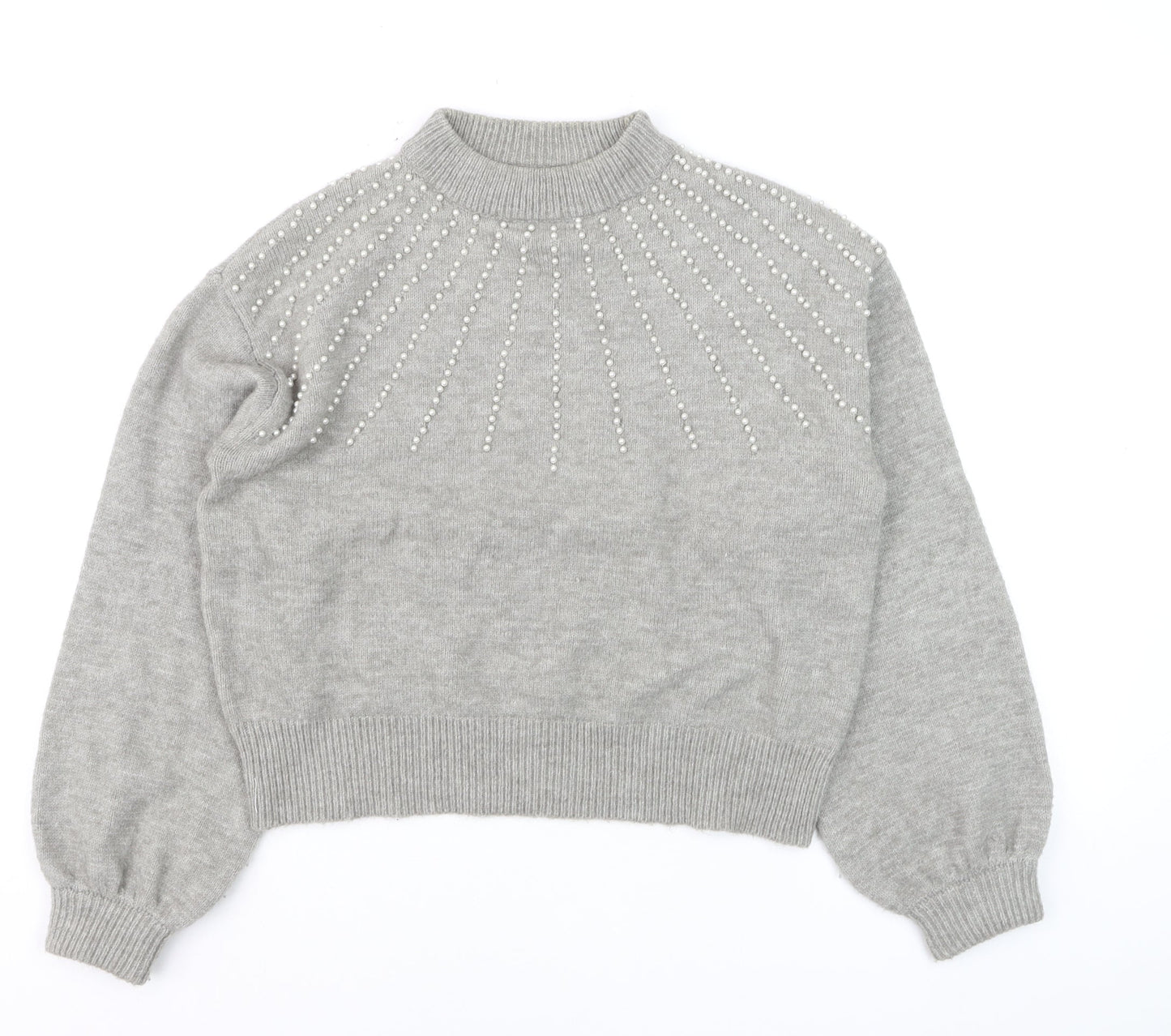 PrettyLittleThing Womens Grey Beaded Mock Neck Jumper Size S