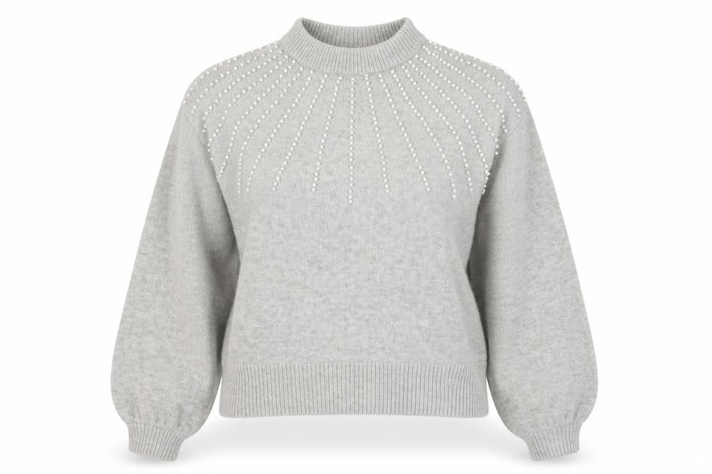PrettyLittleThing Womens Grey Beaded Mock Neck Jumper Size S