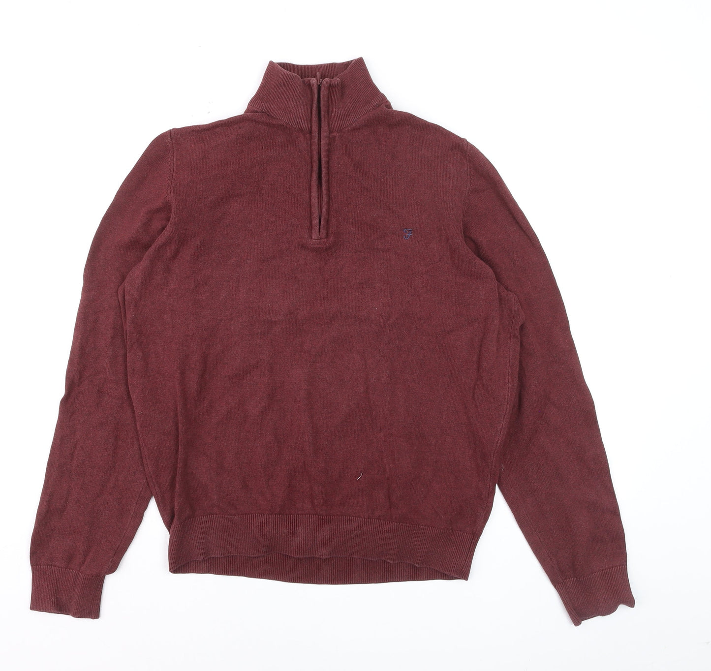 Farah 1920 Men’s Red Cotton Half Zip Jumper M Regular Fit