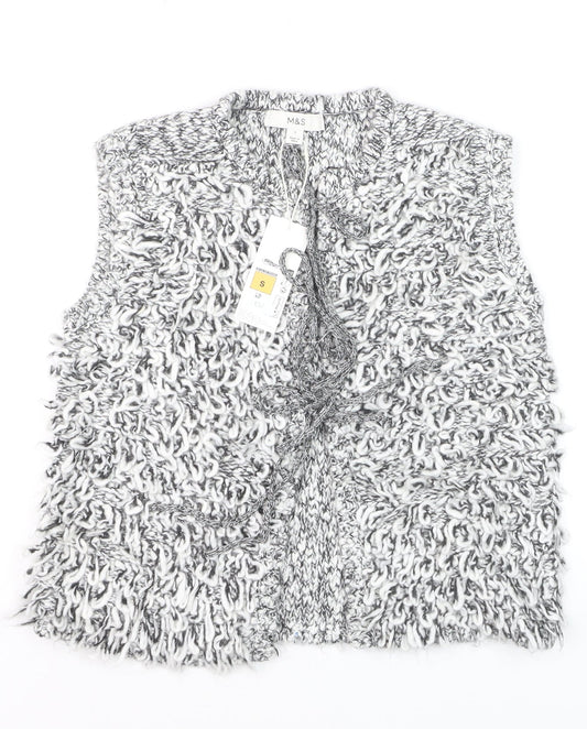 Marks and Spencer Women's Grey Chunky Knit Tie Vest S