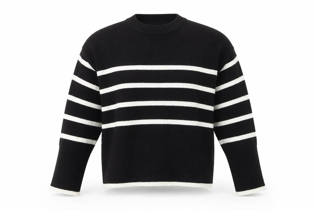 Bershka Womens Black Striped Knit Crew Neck Pullover Jumper Size S