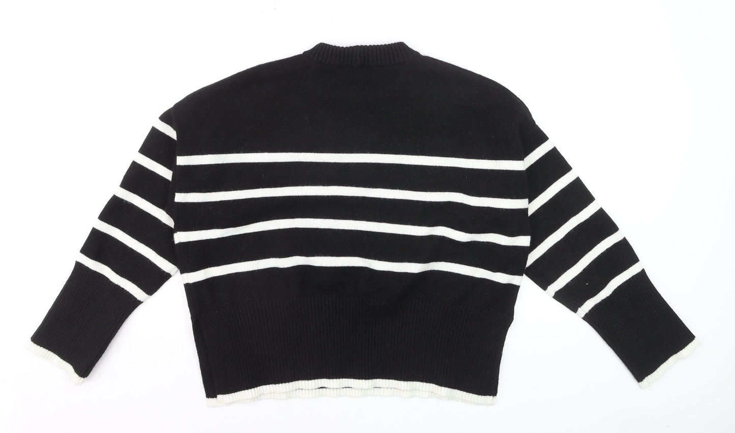 Bershka Womens Black Striped Knit Crew Neck Pullover Jumper Size S