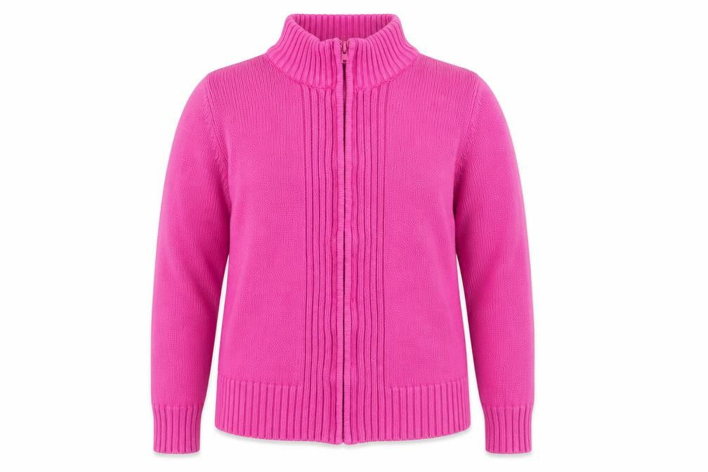 EWM Women's Pink Full Zip Cotton Mock Neck Jumper Size M
