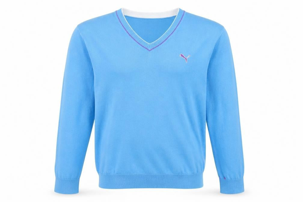 Puma Men's Blue V-Neck Cotton Pullover Jumper Size M